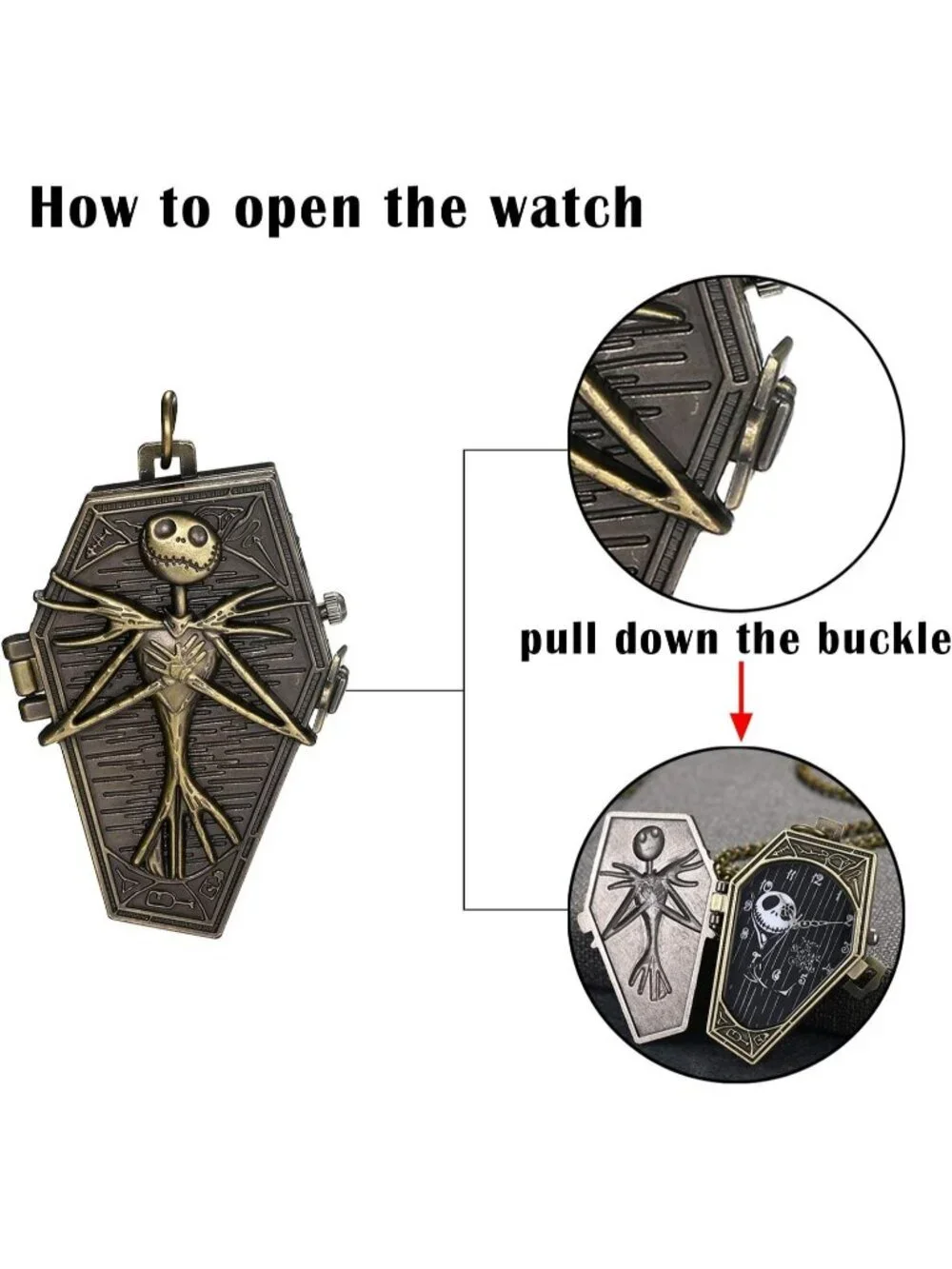 Men's Black Quartz Vintage Novelty Skull Skeleton Christmas Pocket Square Watch